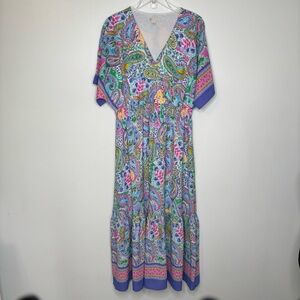 Cato Paisley Maxi Dress Large Pink Blue Preppy Resort Boho